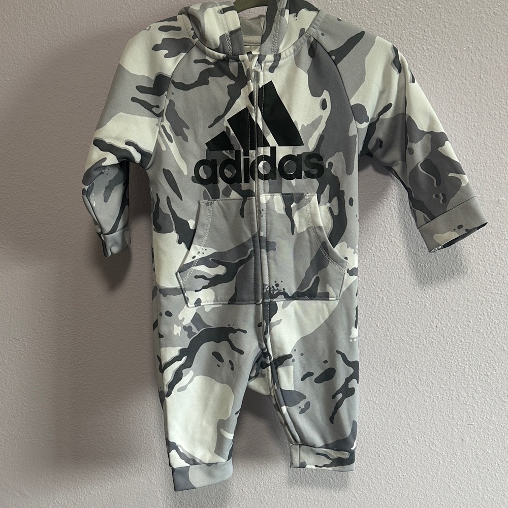 Adidas Black and Gray Camo Infant Hoodie Jumpsuit